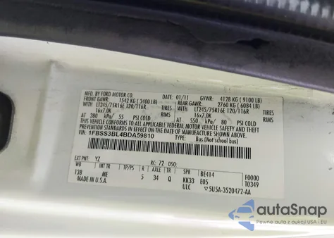 2011 Ford E-350 Super Duty Xlt из США, поврежденный, VIN 1FBSS3BL4BDA59810